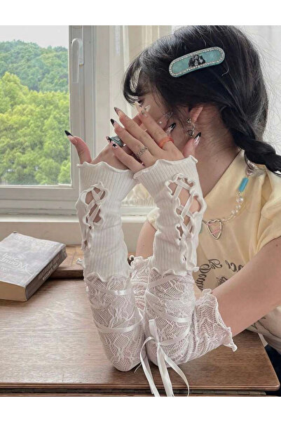 La Saade قفازات Y2k Coquette من الدانتيل الأبيض على شكل فيونكة Pinterest Ball...