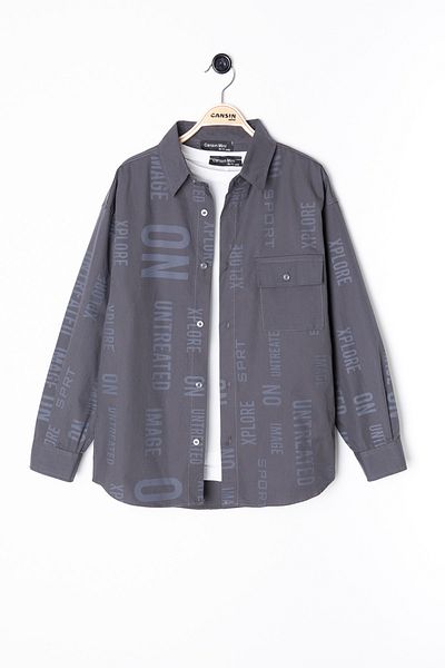 Cansın Mini Cămașă cu imprimeu cu text afumat Tricou alb Set 2 piese pentru băiat 20137