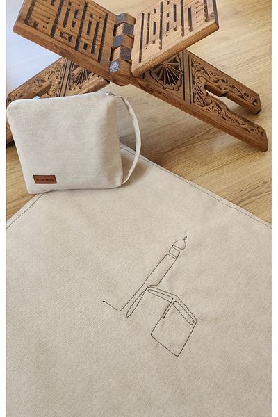 ALTINPAMUK Covor de rugăciune simplu natural - 70x115 Geantă cadou brodata Kaaba