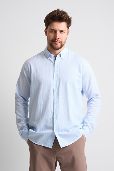 ALEXANDERGARDI Чоловіча сорочка з коміром на ґудзиках та довгими рукавами з льону (EG-1847-01)