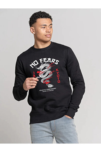 HOFFNUNG Unisex cu imprimeu guler rotund negru Swea tricou