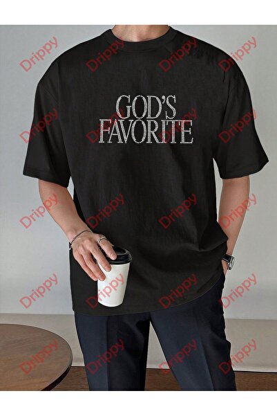 Drippy Tricou imprimat unisex preferat al lui Dumnezeu Negru Negru