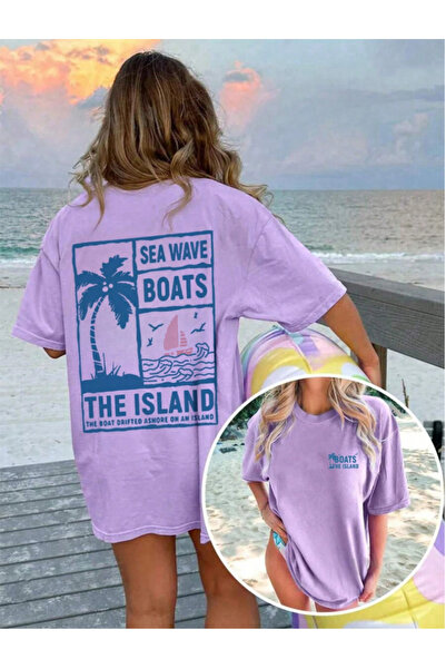 Revasser Unisex Kadın/Erkek BOATS Renkli Özel Baskılı Oversize Pamuk Penye T-...