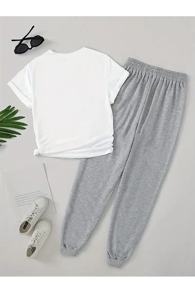 DAXİS Sportwear Company Women's Printed Tracksuit Set T-Shirt Jogger Sweatpants - Bottom Top Set