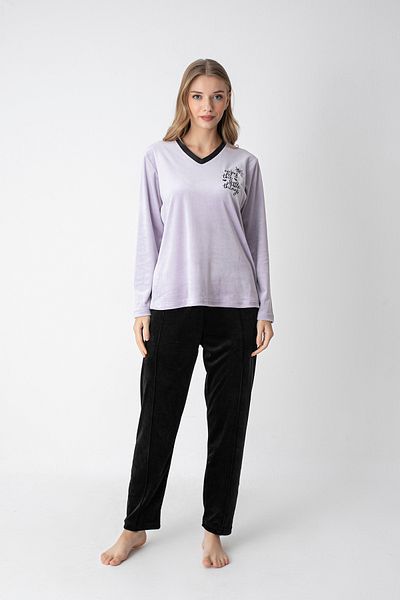 SENFONİ HOMEWEAR Velvet Text Detailed Pajama Set