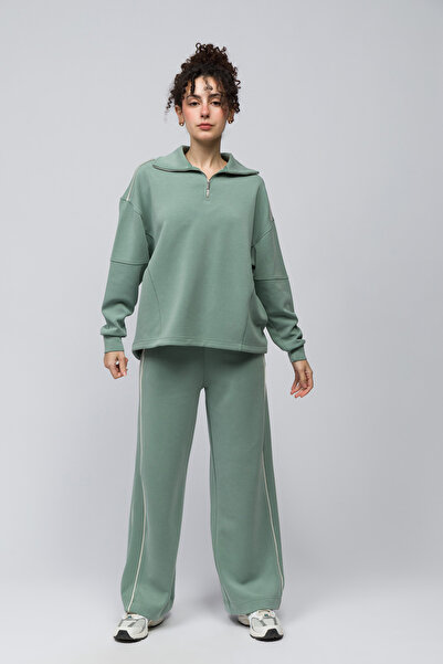 Dexia Gramada - Çift Biyeli Bol Kesim Beli Lastikli Modal Pantolon - Açık Yeşil Renk