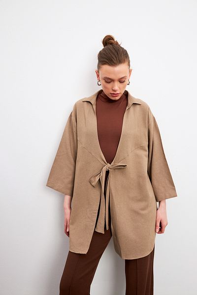 Yefrastore Риза кимоно от лен с пламък и млечен цвят