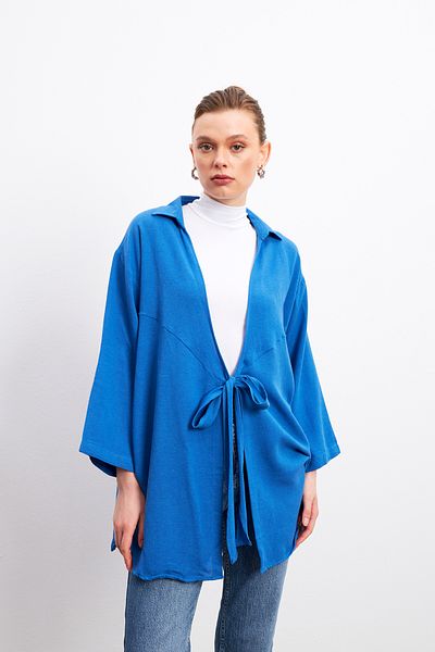 Yefrastore Cămașă kimono de in Blue Flam