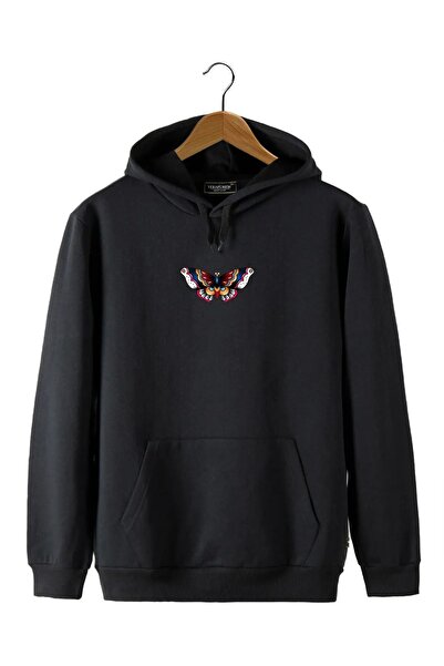 HOFFNUNG Hanorac unisex cu glugă, cu imprimeu fluture, slim fit, cu buzunar c...