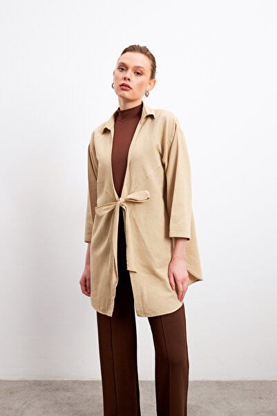 Yefrastore Πουκάμισο κιμονό από λινό κρέμα Flam