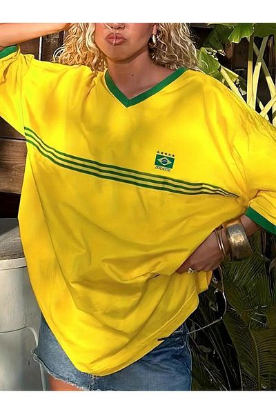 Touz Moda Vintage Brasil Oversize Unisex Tshirt με λαιμόκοψη V