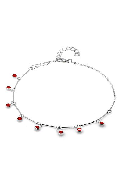 Tesbihane Red Crystal Stone Dangle Anklet with Metal Chain