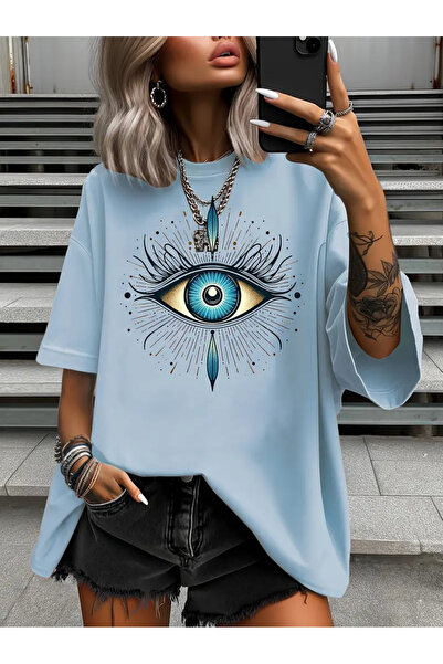 PENTHİLUS Μπλουζάκι με στάμπα ματιών - Casual κοντό μανίκι με στρογγυλή λαιμό...