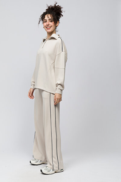 Dexia Gramada - Çift Biyeli Bol Kesim Beli Lastikli Modal Pantolon - Taş Renk