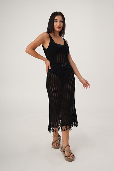 Hipo Trend Black Thin Straps Openwork Beach Dress