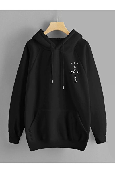 HOFFNUNG Hanorac negru unisex cu buzunar cangur cu imprimeu