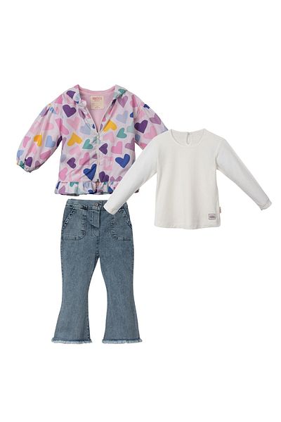 Ege Bebek Set de blugi evazați sezonieri pentru fetiță 2-3-4-5 ani cu haină de ploaie florală