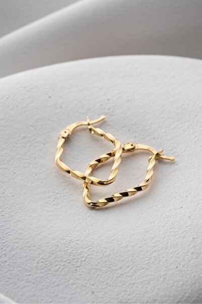 Nereze 925 Ayar Gümüş Gold Burgu Model Şarnel Küpe