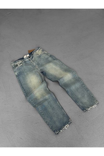 BYBASICMAN Light Blue Ripped Leg Wash Baggy Jeans C-6241