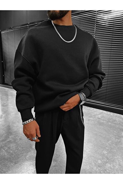 HOFFNUNG Oversize Sweatshirt Black Crew Neck Low Shoulder Inside is 100% Cotton. It Never Gets Aroused.