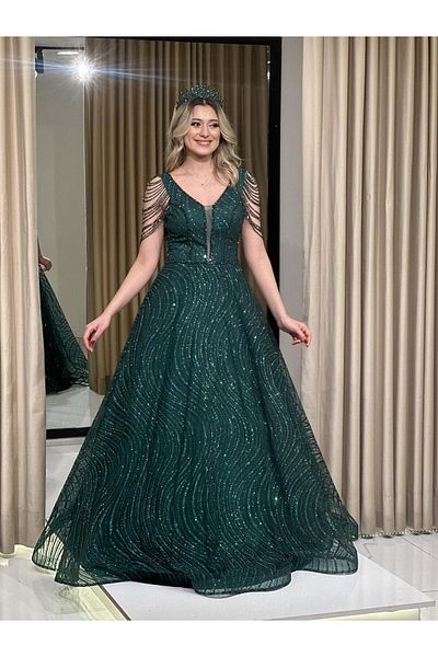Kaleiçi Yıldızlar Silvery Jewelled Helen Cut New Season Evening Dress APN1025