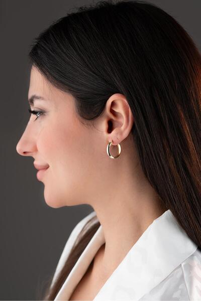 Nereze 925 Ayar Gümüş 20 mm Gold Kaplama Sade Halka Model Şarnel Küpe