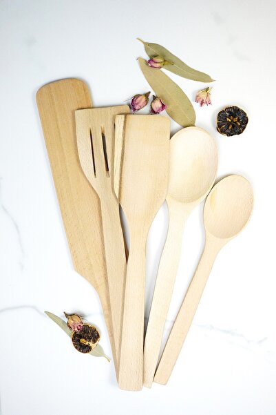 AhşapMutfak مجموعة أدوات المطبخ مكونة من 5 مصفاة، ملعقة، محول، ملعقة صغيرة، م...