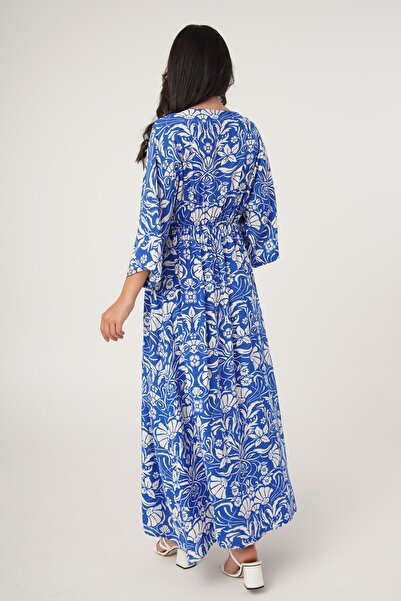 Hipo Trend Rochie midi cu două piepte cu imprimeu floral albastru