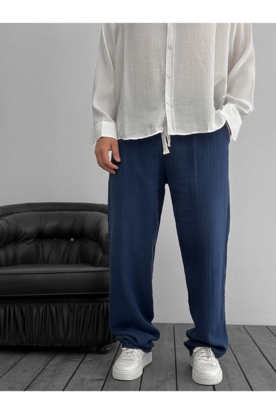 BYBASICMAN Navy Blue Muslin Fabric Trousers G-5232/8