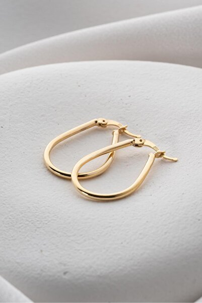 Nereze 925 Ayar Gümüş Gold Kaplama Oval Damla Model Şarnel Küpe