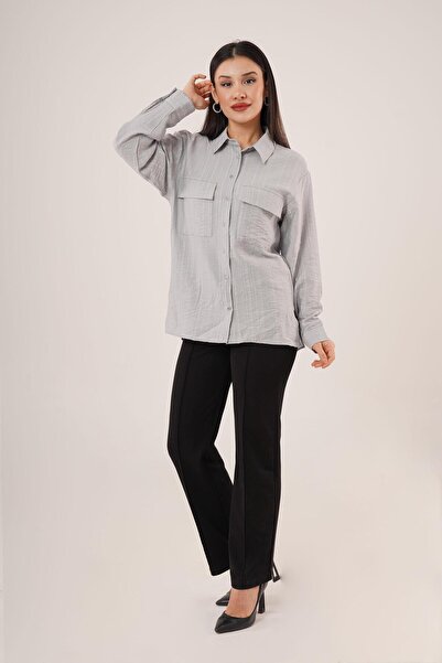 Hipo Trend Сіра сорочка з кишенями та ґудзиками