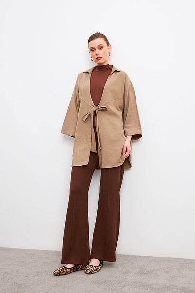 Yefrastore Риза кимоно от лен с пламък и млечен цвят