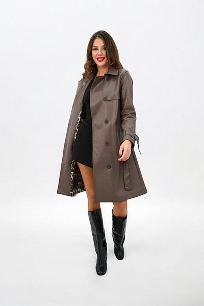 Koza Butik Women's Leather Belted Trench Coat 2500-25