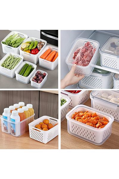COOYA 5-Piece Fridge Food Storage Container Set with Lids & Strainers