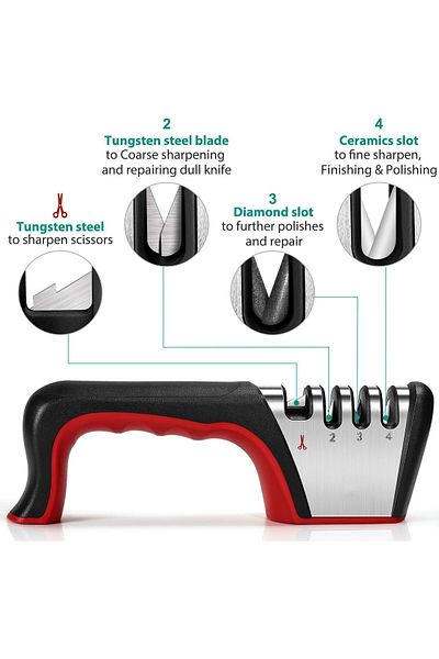 COOYA 4-in-1 Knife Sharpener Kit, Black & Red