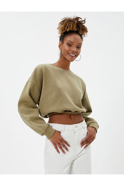 Koton Crop φούτερ Crew λαιμόκοψη με ραβδώσεις μέσης μακρύ μανίκι