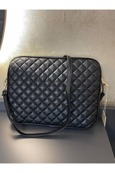 Armine Quilted Large Fit Leather Shoulder Bag Suitable for Daily Use Black Bag