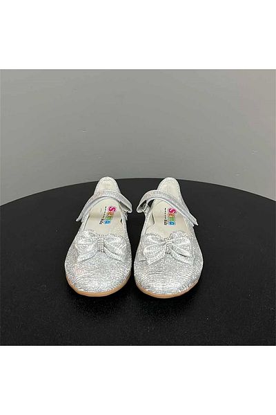 jadeer Sema Girl's Shiny Glitter Bow Ballerina Ballerina Silver 31-36 Fg125
