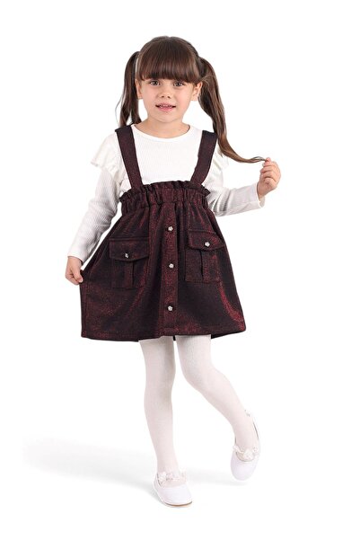 Ege Bebek KIZ ÇOCUK 3-4-5-6 YAŞ SİMLİ ASKI DETAYLI CEPLİ ETEKLİ BADİLİ 2'Lİ ŞIK ELBİSE