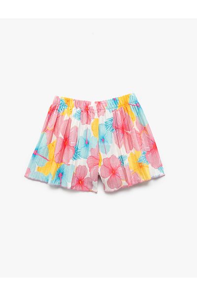 Koton Floral Patterned Lace-Up Waist Pleated Shorts