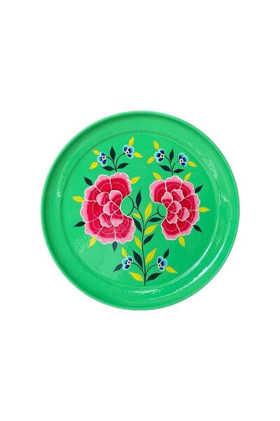 DEDEMİN EMAYELERİ El Boyama Tepsi 26 cm Yeşil Çiçek