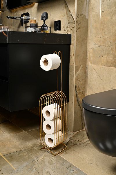 Edora Home Suport pentru hârtie igienică pentru toaletă, cu colț oval, de rezervă, auriu, organizator, dozator, metal, inoxidabil, cuier