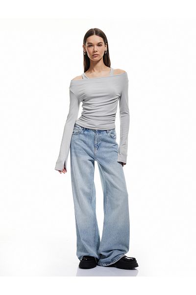 Koton Tricou drapat cu mânecă lungă cu guler cu mâneci lungi
