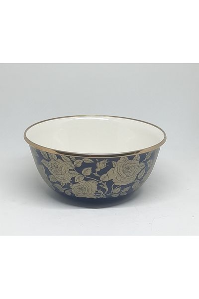 Avşar Enamel House 18 cm Diameter 1250 ml Dark Blue Rose Enamel Bowl