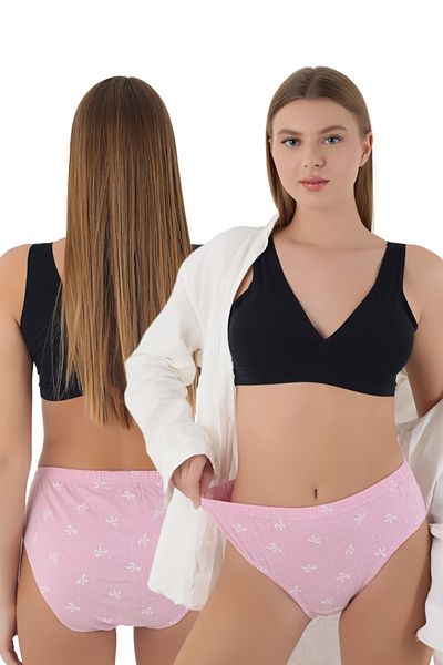 CENNETOĞLU Chiloți roz cu talie înaltă, 100% bumbac, cu model cu fundă – Eleganță și naturalitate!