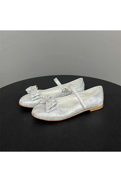 jadeer Sema Girl's Shiny Glitter Bow Ballerina Ballerina Silver 31-36 Fg125