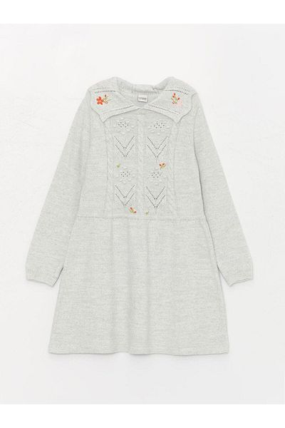 LC Waikiki Baby Collar Embroidered Long Sleeve Girl's Knitwear Dress (W3)