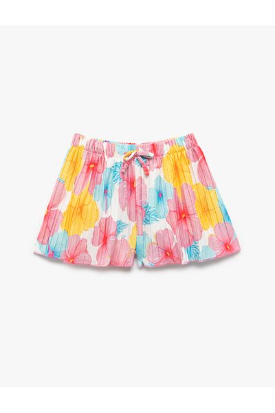 Koton Floral Patterned Lace-Up Waist Pleated Shorts