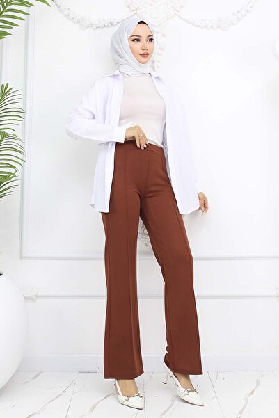 benguen Buttoned Palazzo Trousers Tan Model 3043