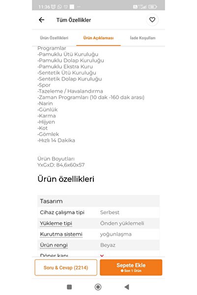 Altus Al 81 Yb B Enerji 15 Programlı 8 Kg Yoğuşmalı Çamaşır Kurutma Makinesi